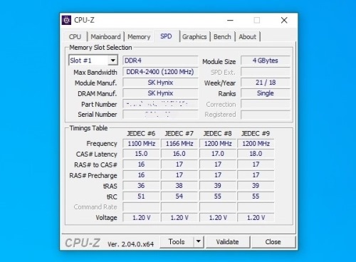 CPU-ZのSPDタブ