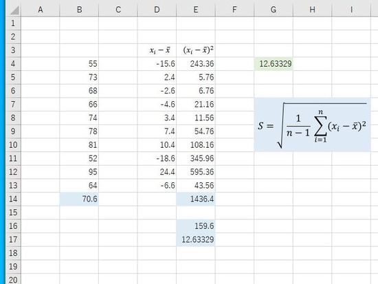 標本標準偏差の公式