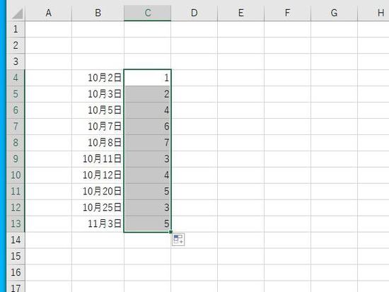 1～7までの数値