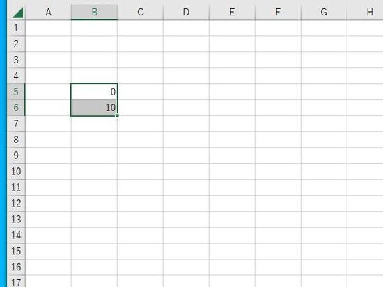 セルに0と10を入力