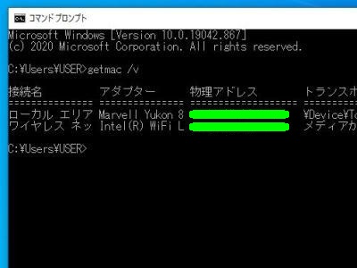 getmac /v