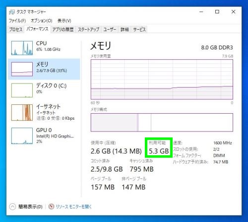 利用可能なメモリーの減少